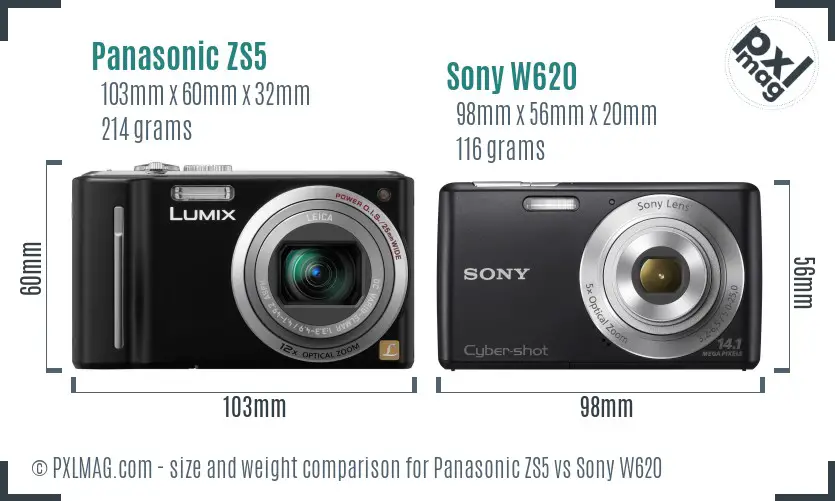 Panasonic ZS5 vs Sony W620 size comparison