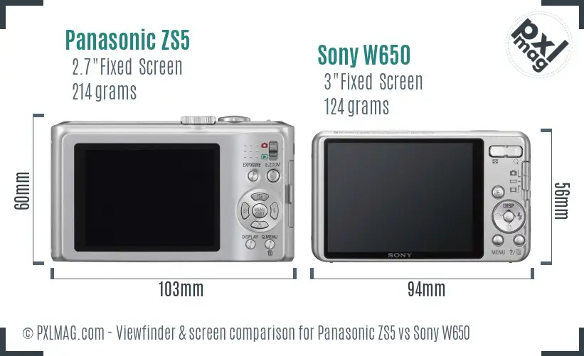 Panasonic ZS5 vs Sony W650 Screen and Viewfinder comparison