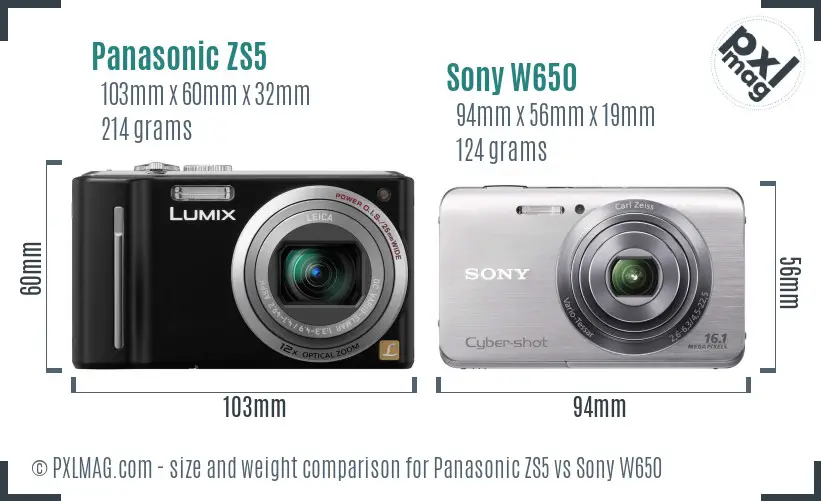 Panasonic ZS5 vs Sony W650 size comparison