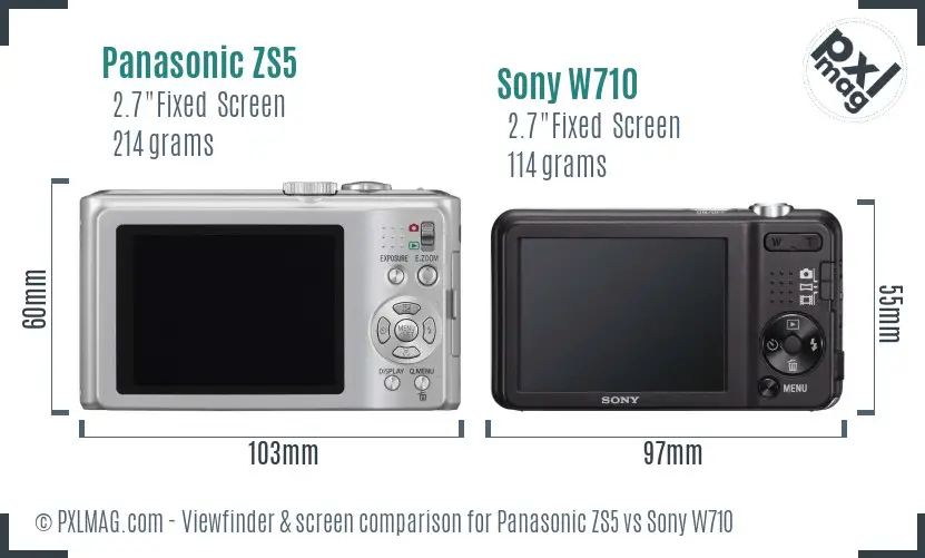 Panasonic ZS5 vs Sony W710 Screen and Viewfinder comparison