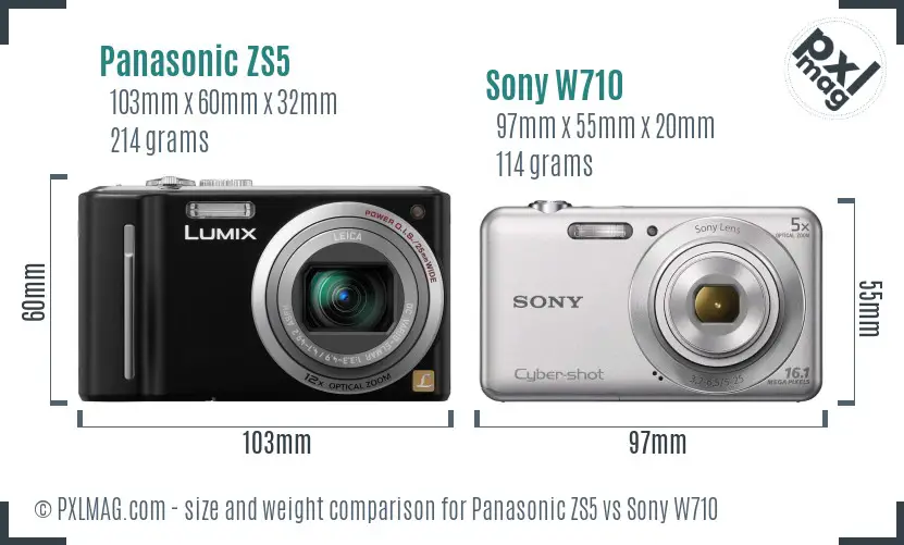 Panasonic ZS5 vs Sony W710 size comparison