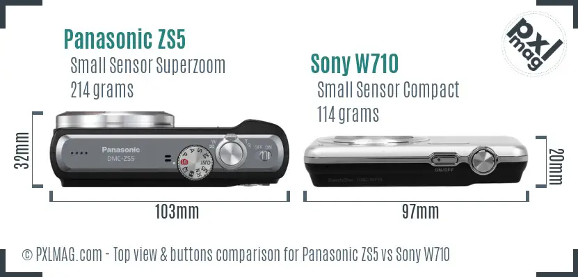 Panasonic ZS5 vs Sony W710 top view buttons comparison