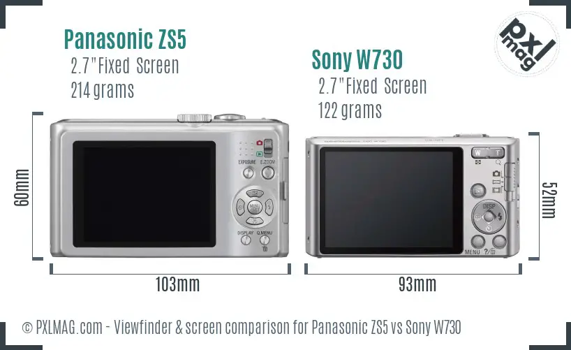 Panasonic ZS5 vs Sony W730 Screen and Viewfinder comparison Panasonic ZS5 vs Sony W730 Screen and Viewfinder comparison