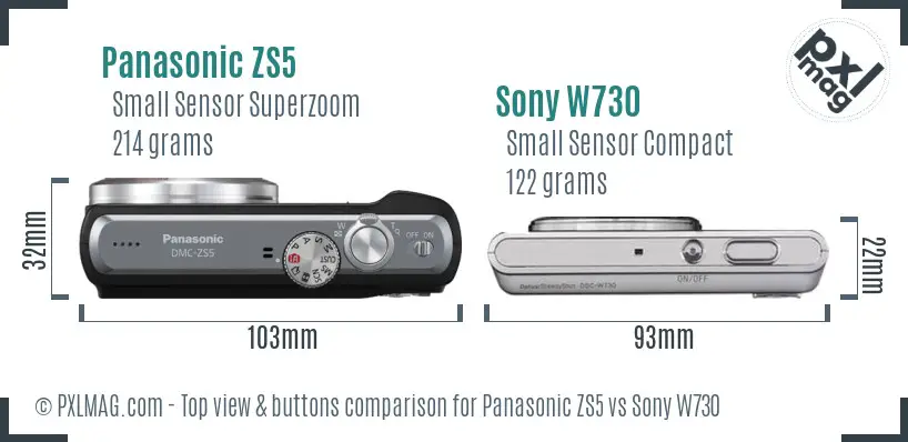 Panasonic ZS5 vs Sony W730 top view buttons comparison Panasonic ZS5 vs Sony W730 top view buttons comparison
