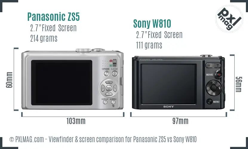 Panasonic ZS5 vs Sony W810 Screen and Viewfinder comparison