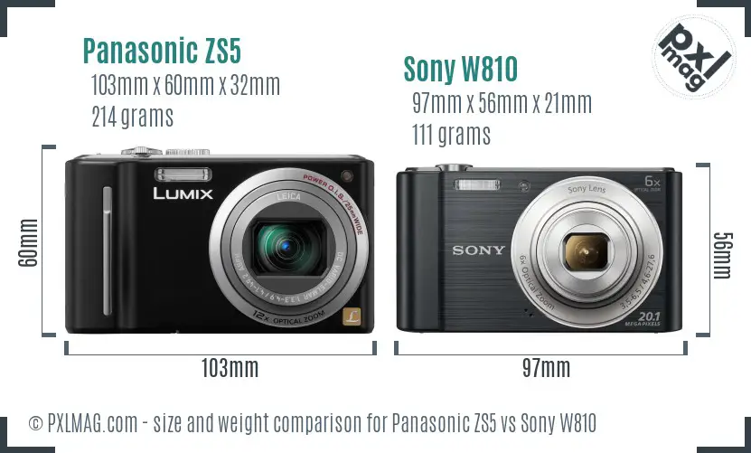 Panasonic ZS5 vs Sony W810 size comparison