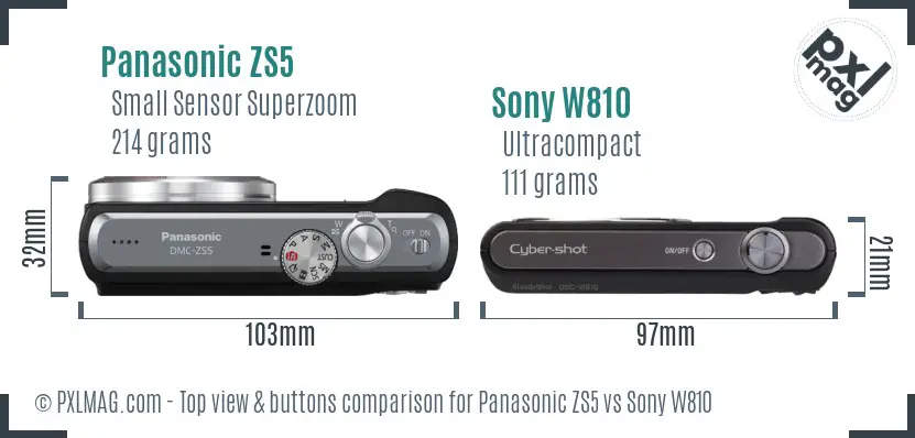 Panasonic ZS5 vs Sony W810 top view buttons comparison