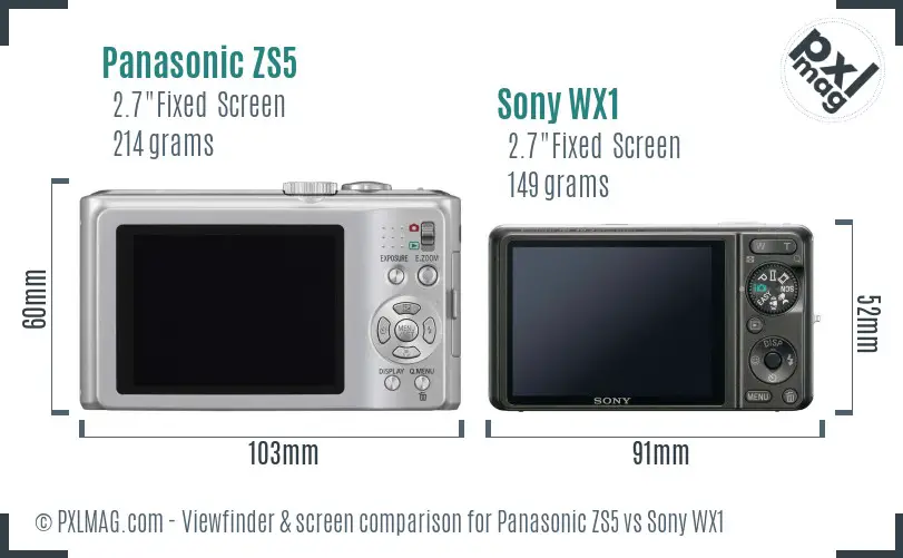 Panasonic ZS5 vs Sony WX1 Screen and Viewfinder comparison