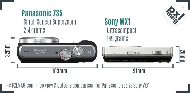 Panasonic ZS5 vs Sony WX1 top view buttons comparison