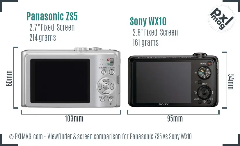Panasonic ZS5 vs Sony WX10 Screen and Viewfinder comparison
