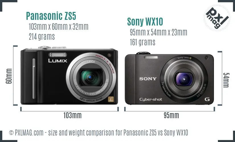 Panasonic ZS5 vs Sony WX10 size comparison