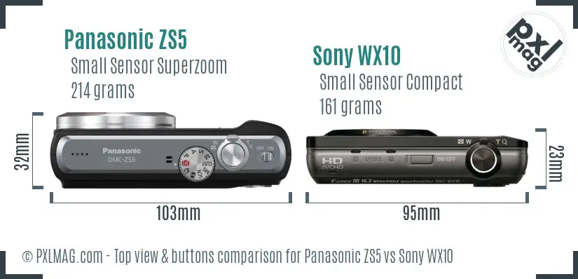 Panasonic ZS5 vs Sony WX10 top view buttons comparison