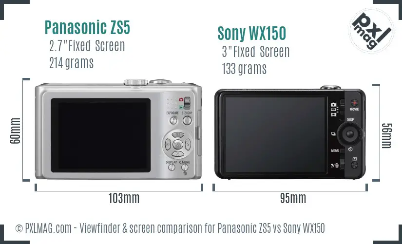 Panasonic ZS5 vs Sony WX150 Screen and Viewfinder comparison Panasonic ZS5 vs Sony WX150 Screen and Viewfinder comparison