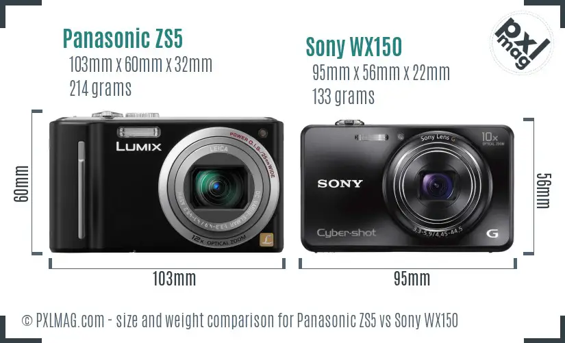 Panasonic ZS5 vs Sony WX150 size comparison Panasonic ZS5 vs Sony WX150 size comparison