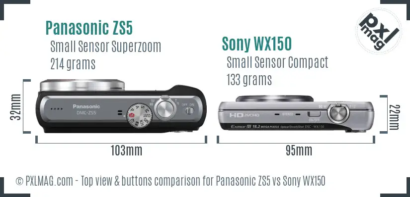 Panasonic ZS5 vs Sony WX150 top view buttons comparison Panasonic ZS5 vs Sony WX150 top view buttons comparison