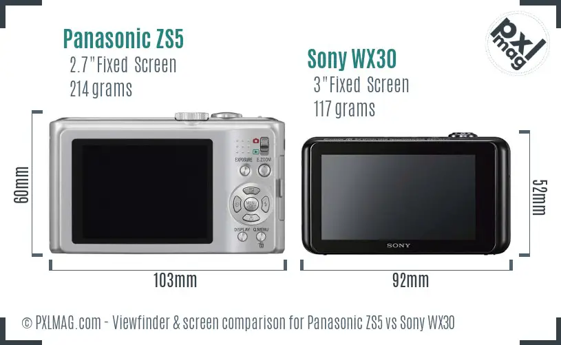 Panasonic ZS5 vs Sony WX30 Screen and Viewfinder comparison