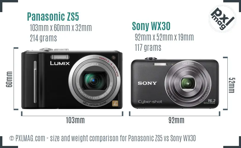 Panasonic ZS5 vs Sony WX30 size comparison Panasonic ZS5 vs Sony WX30 size comparison