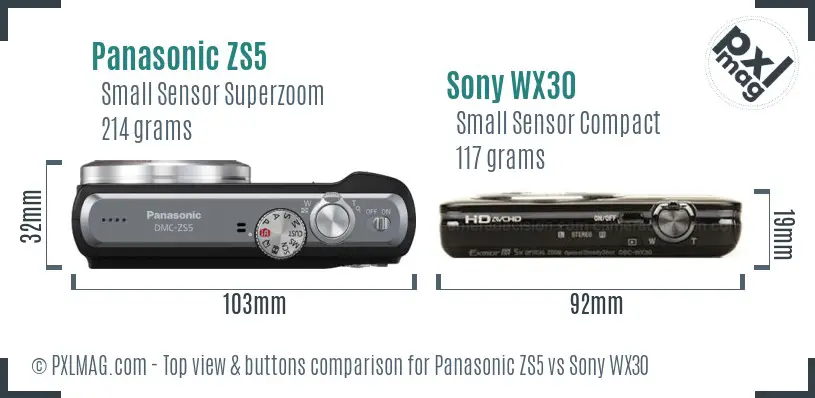Panasonic ZS5 vs Sony WX30 top view buttons comparison