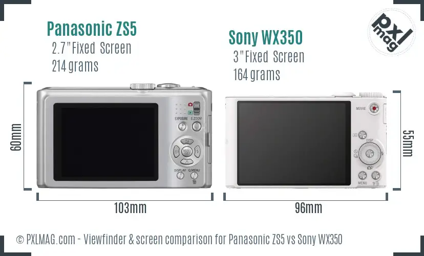 Panasonic ZS5 vs Sony WX350 Screen and Viewfinder comparison