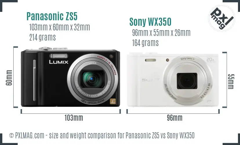Panasonic ZS5 vs Sony WX350 size comparison