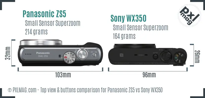 Panasonic ZS5 vs Sony WX350 top view buttons comparison