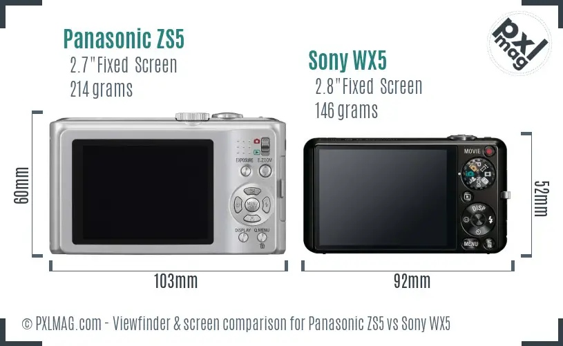 Panasonic ZS5 vs Sony WX5 Screen and Viewfinder comparison