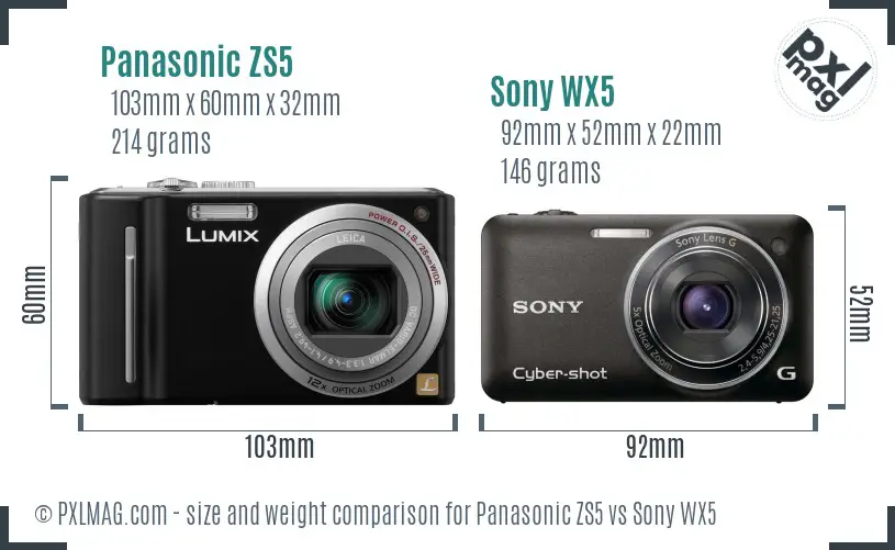 Panasonic ZS5 vs Sony WX5 size comparison