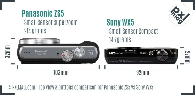 Panasonic ZS5 vs Sony WX5 top view buttons comparison