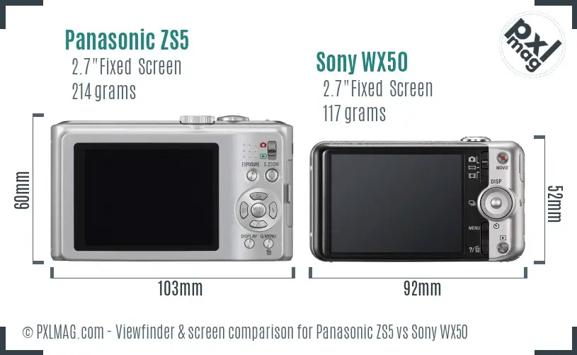 Panasonic ZS5 vs Sony WX50 Screen and Viewfinder comparison Panasonic ZS5 vs Sony WX50 Screen and Viewfinder comparison