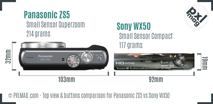 Panasonic ZS5 vs Sony WX50 top view buttons comparison Panasonic ZS5 vs Sony WX50 top view buttons comparison