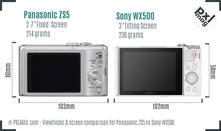 Panasonic ZS5 vs Sony WX500 Screen and Viewfinder comparison