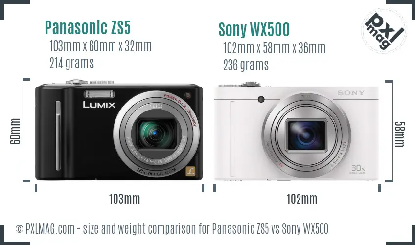 Panasonic ZS5 vs Sony WX500 size comparison