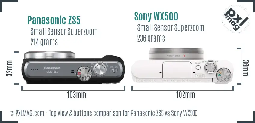 Panasonic ZS5 vs Sony WX500 top view buttons comparison