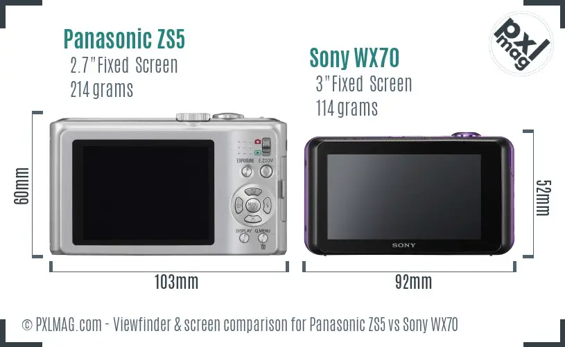 Panasonic ZS5 vs Sony WX70 Screen and Viewfinder comparison Panasonic ZS5 vs Sony WX70 Screen and Viewfinder comparison