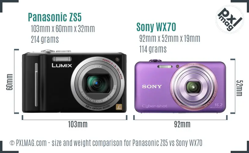 Panasonic ZS5 vs Sony WX70 size comparison Panasonic ZS5 vs Sony WX70 size comparison