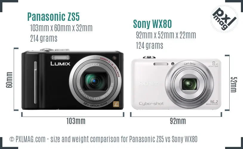 Panasonic ZS5 vs Sony WX80 size comparison Panasonic ZS5 vs Sony WX80 size comparison