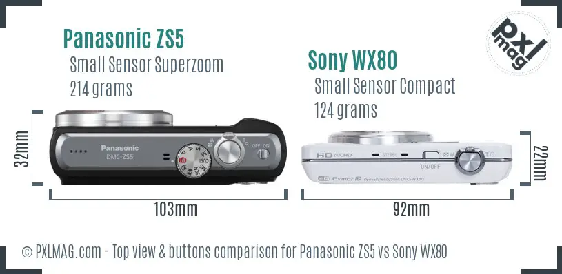 Panasonic ZS5 vs Sony WX80 top view buttons comparison Panasonic ZS5 vs Sony WX80 top view buttons comparison
