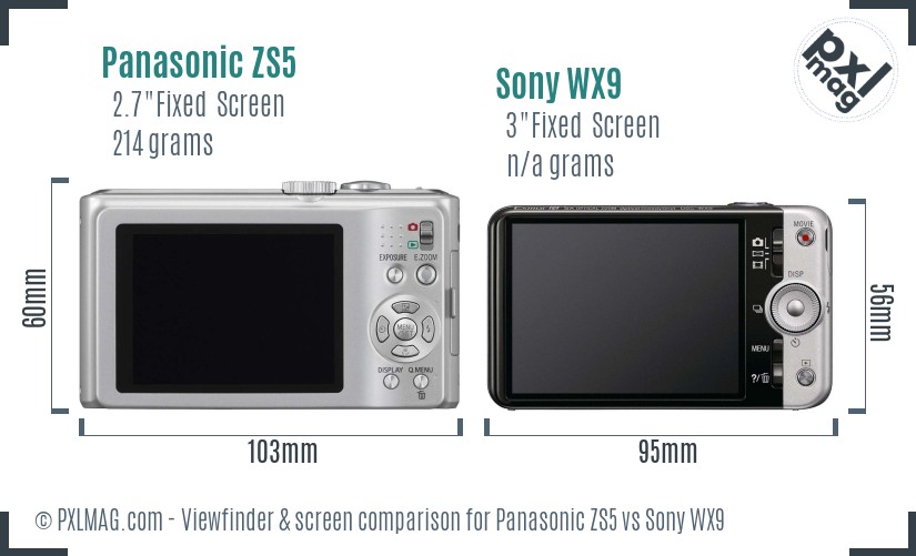 Panasonic ZS5 vs Sony WX9 Screen and Viewfinder comparison