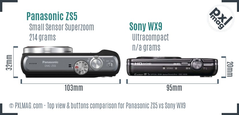 Panasonic ZS5 vs Sony WX9 top view buttons comparison