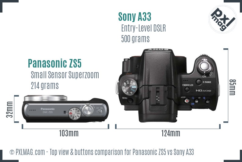Panasonic ZS5 vs Sony A33 top view buttons comparison