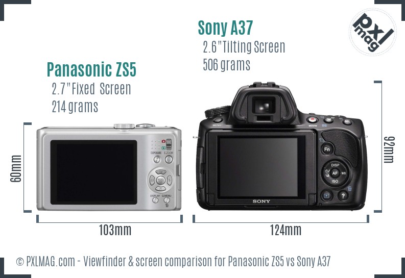Panasonic ZS5 vs Sony A37 Screen and Viewfinder comparison