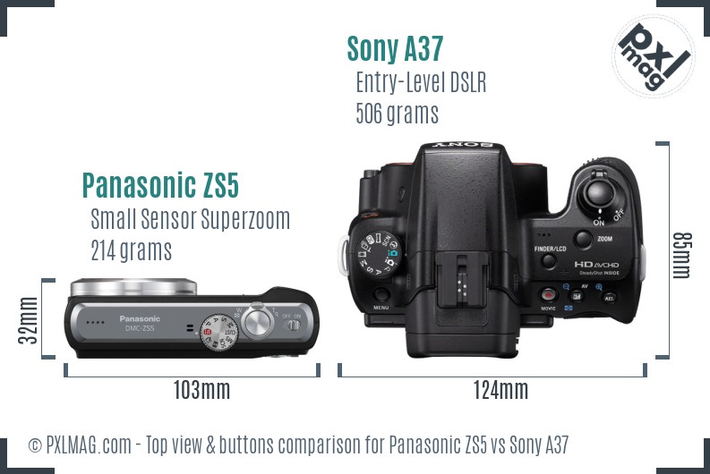 Panasonic ZS5 vs Sony A37 top view buttons comparison