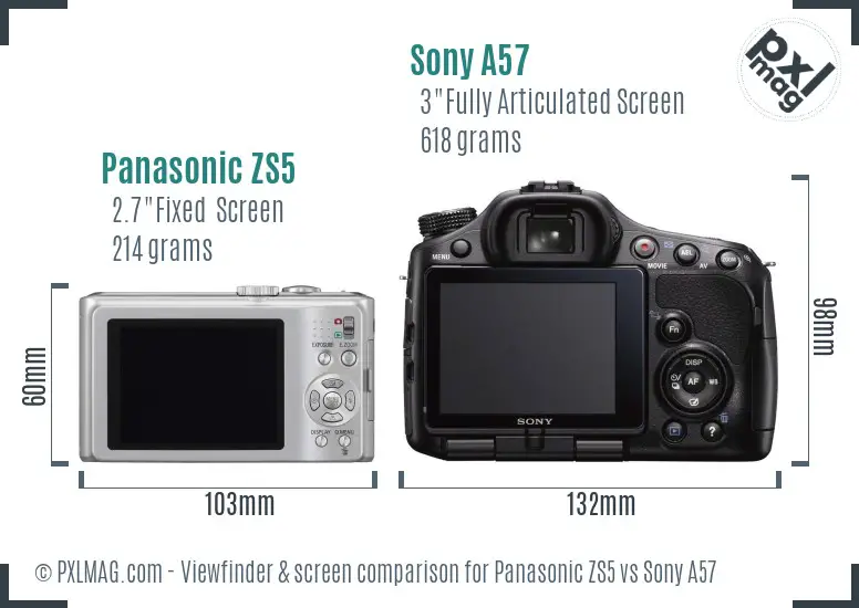 Panasonic ZS5 vs Sony A57 Screen and Viewfinder comparison