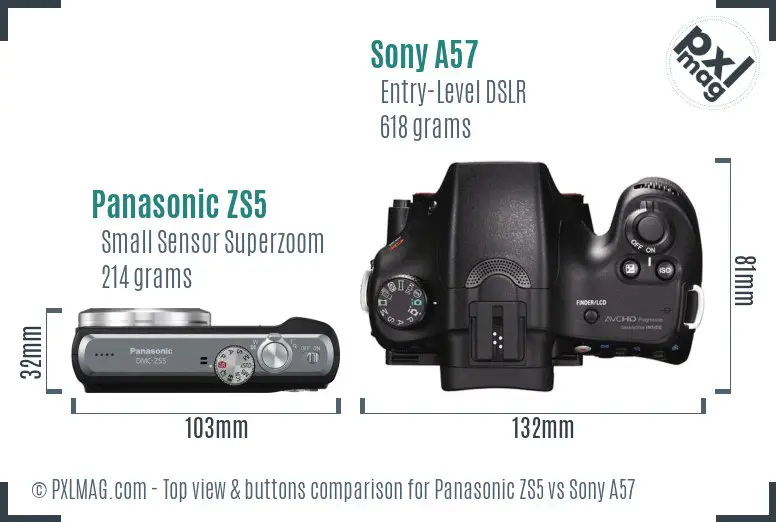 Panasonic ZS5 vs Sony A57 top view buttons comparison