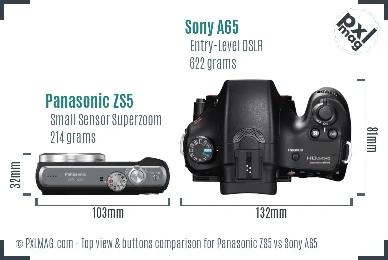 Panasonic ZS5 vs Sony A65 top view buttons comparison