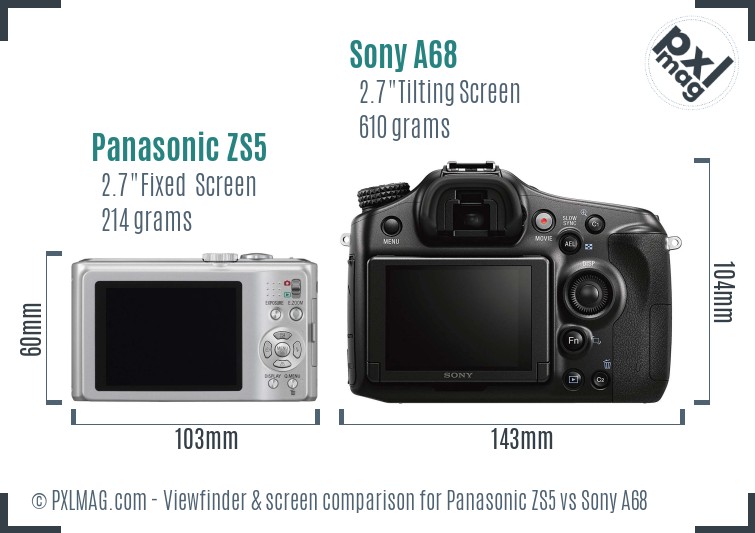 Panasonic ZS5 vs Sony A68 Screen and Viewfinder comparison