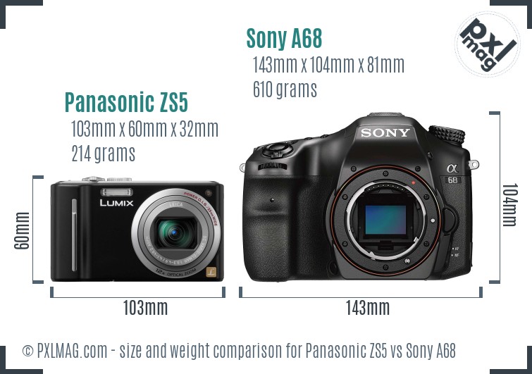 Panasonic ZS5 vs Sony A68 size comparison