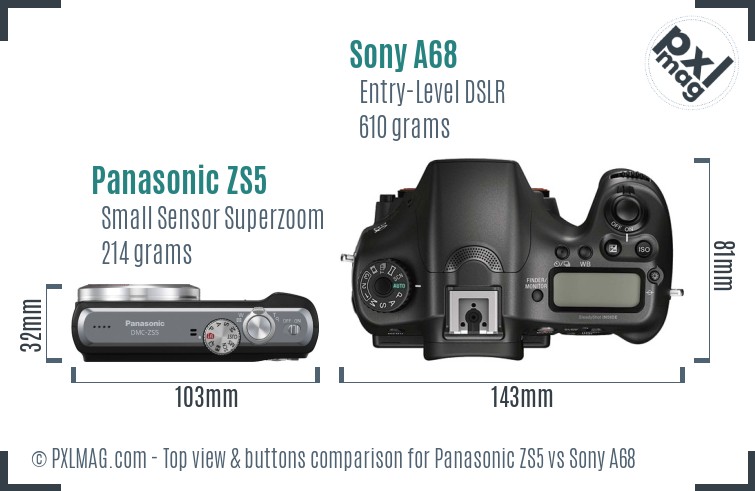 Panasonic ZS5 vs Sony A68 top view buttons comparison