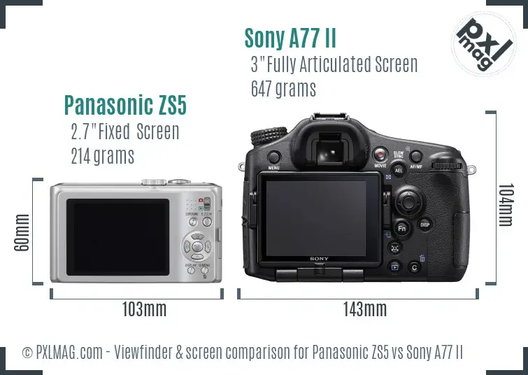 Panasonic ZS5 vs Sony A77 II Screen and Viewfinder comparison
