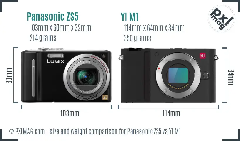 Panasonic ZS5 vs YI M1 size comparison